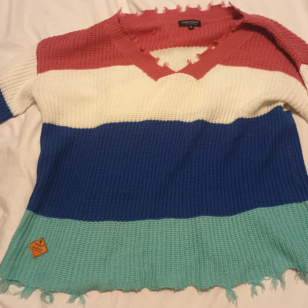 Simply Southern Red and White V-Neck Sweater